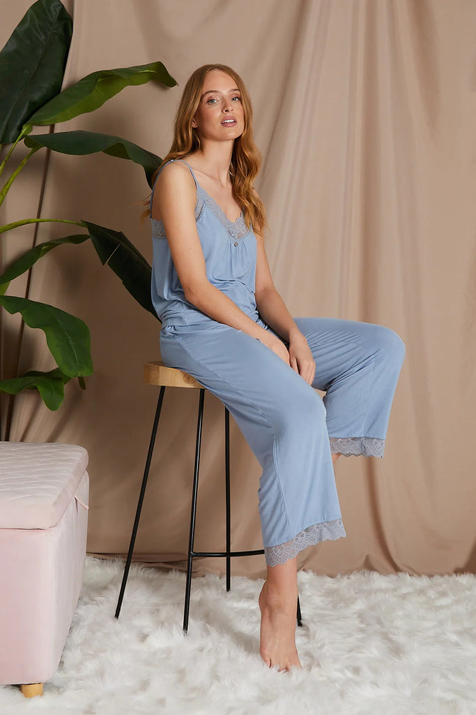 Pretty You London Bamboo Camisole Trouser Set Blue