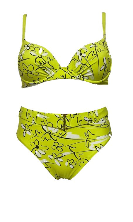 Roidal Ireila padded plnge bikini with high waist brief in pistachio green