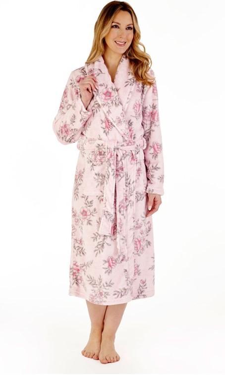 Slenderella pink fleece dressing gown-brownslingerie